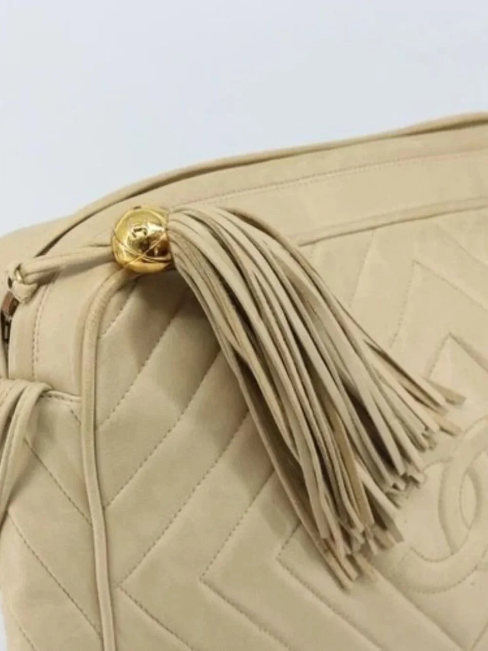 CHANEL Shoulder Bag Lamb Skin Beige Gold CC Auth BA11562A